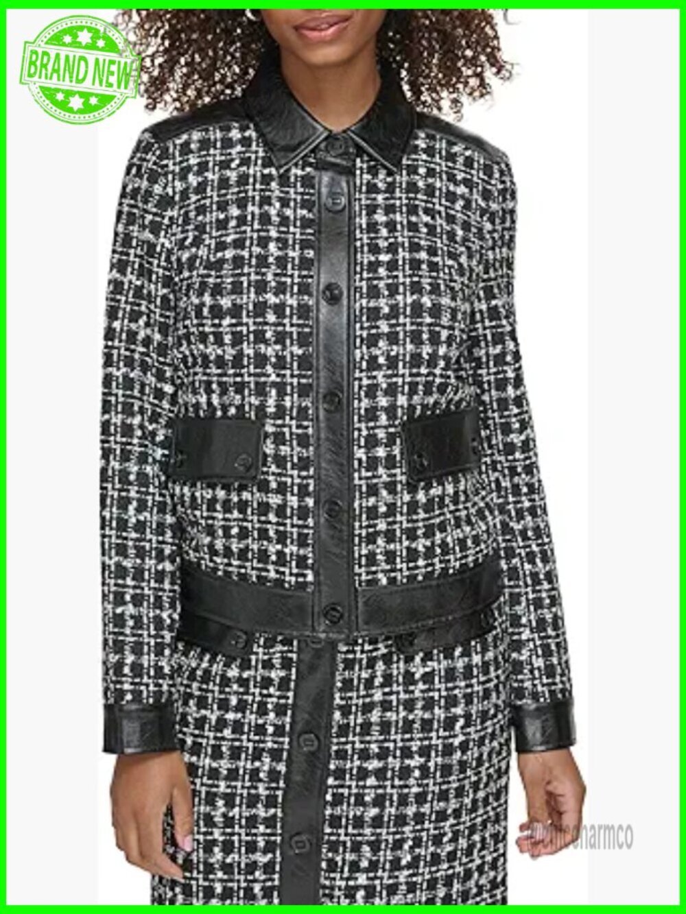 Woven Faux Leather Jacket with Notch Collar